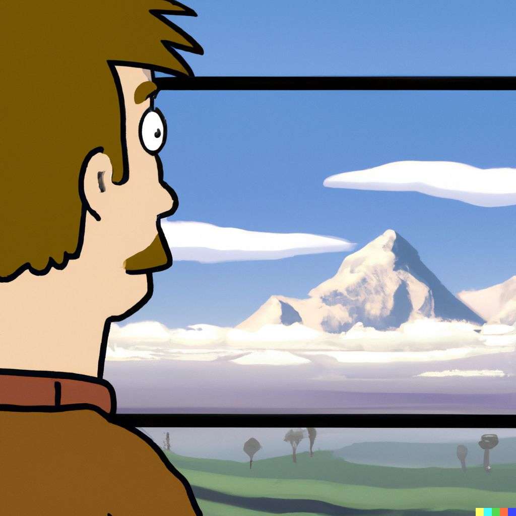 someone gazing at Mount Everest, screenshot from The Simpsons